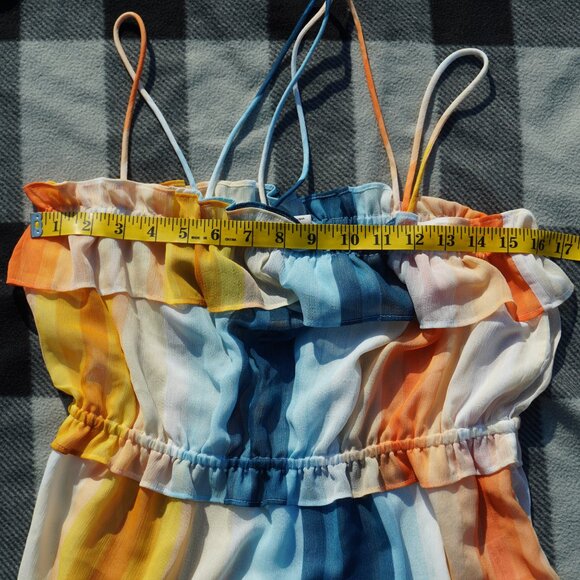 Blue Orange Rainbow Strappy H&M Chiffon Ruffle Top - Picture 5 of 6